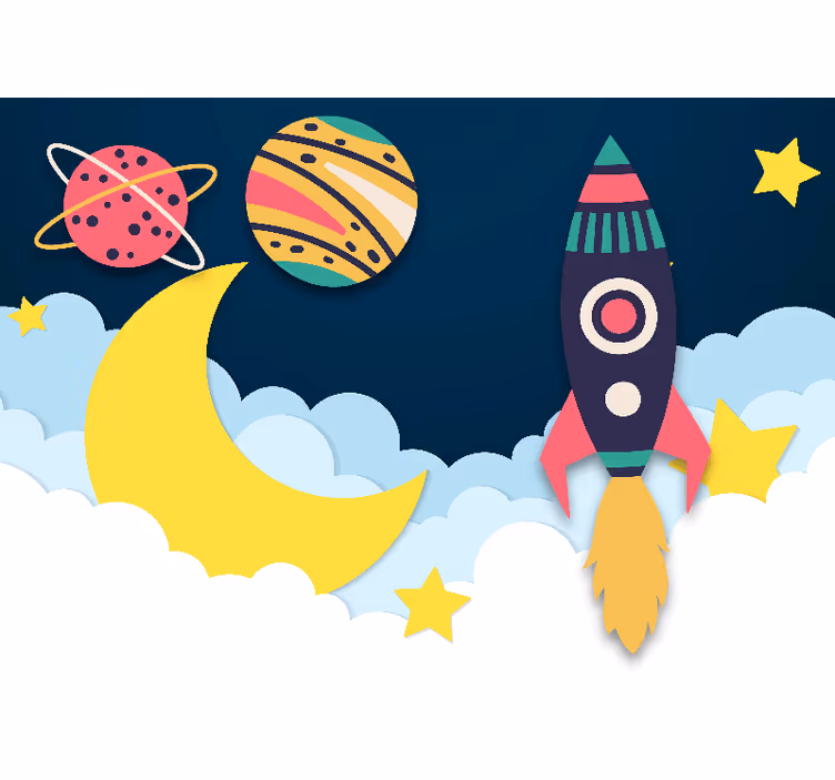 Fancy fototapeta raketka mezi planetami - TenStickers