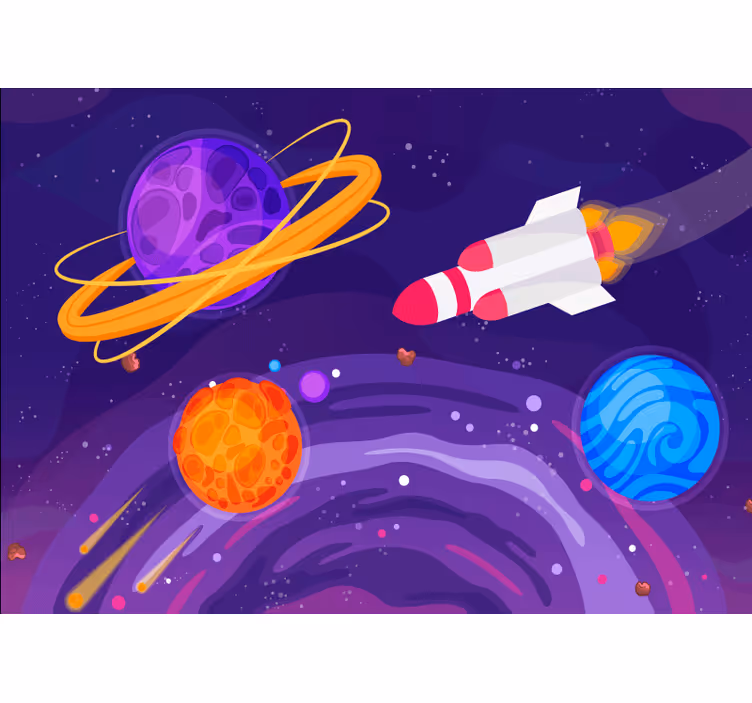 Kreslené fototapeta planety vesmírné lodi galaxie - TenStickers