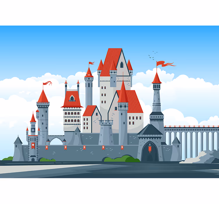 Fancy fototapeta hrad s červenými střechami - TenStickers