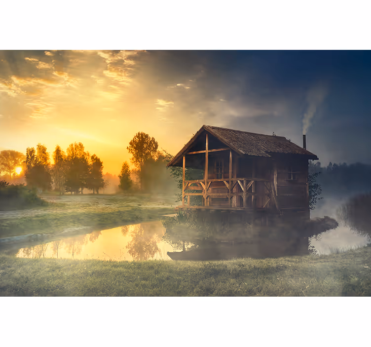 Fototapeta klidná chata při západu slunce - TenStickers