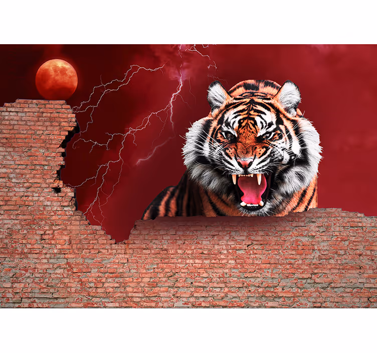 Fototapeta zvířata hrozivý řev tygra - TenStickers