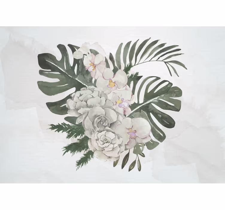 Fototapeta monstera leaves and white roses - TenStickers