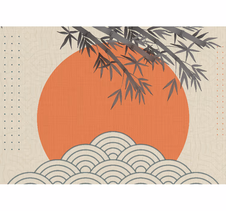 Zen foto tapeta bambus a oranžové slunce - TenStickers