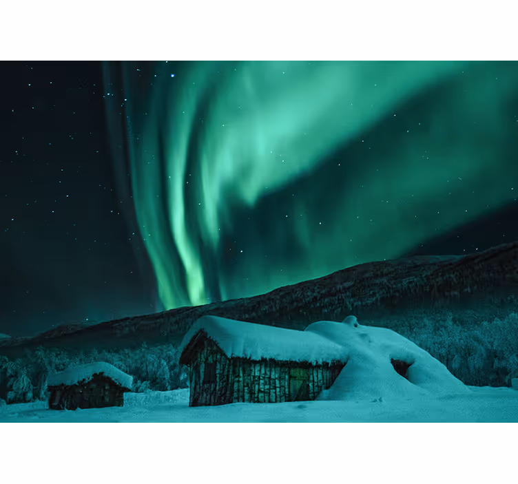 Horská fototapeta zasněžená krajina s aurorou - TenStickers