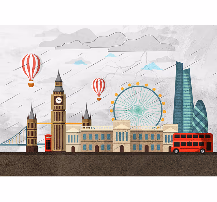 Deštivý london city ilustrační fototapeta - TenStickers