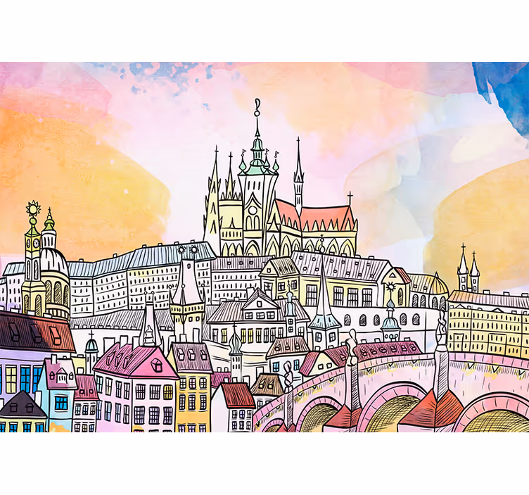 Fototapeta praha západ slunce město obývací pokoj - TenStickers
