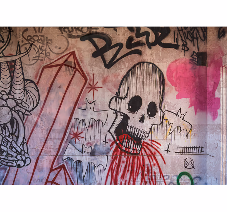 Graffiti fototapeta lebka a netopýři - TenStickers