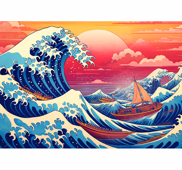 Syté barvy japonské vlny Klasické foto art tapeta - TenStickers