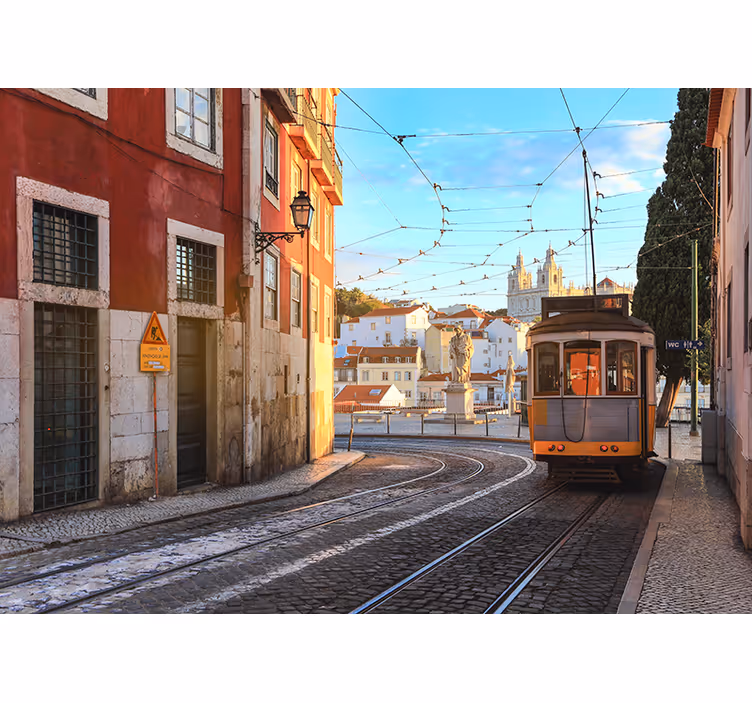 Tramvajová pouliční scéna Fototapeta pro město a zemi - TenStickers