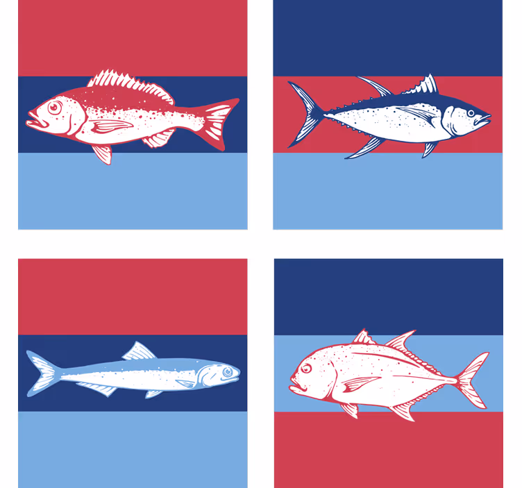 Stylizované ilustrace ryb efekt textury podtácků - TenStickers