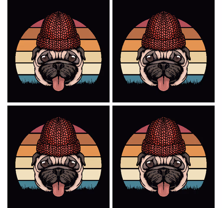 Blázen podtácek pug v pletené čepici - TenStickers