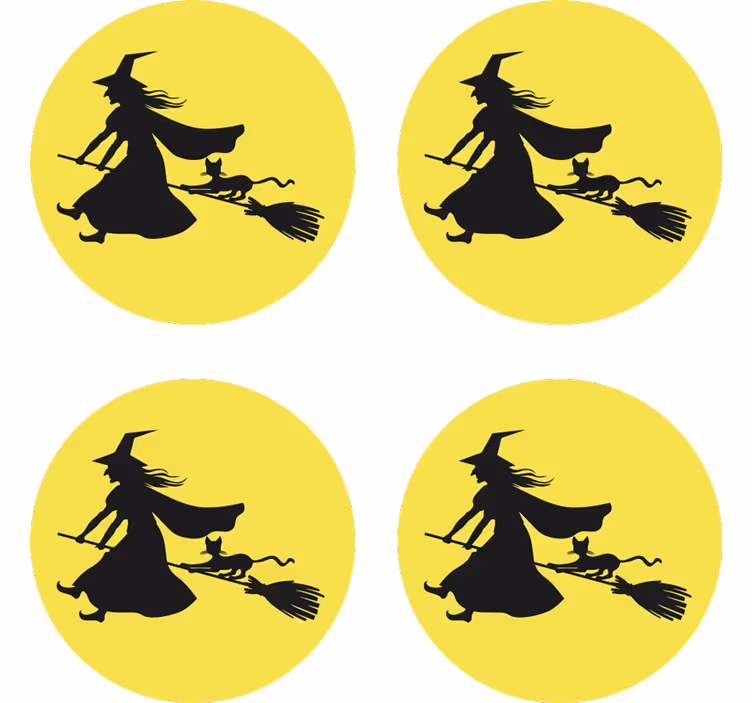 čarodějnice, měsíc a černá kočka halloween nápoj mat - TenStickers