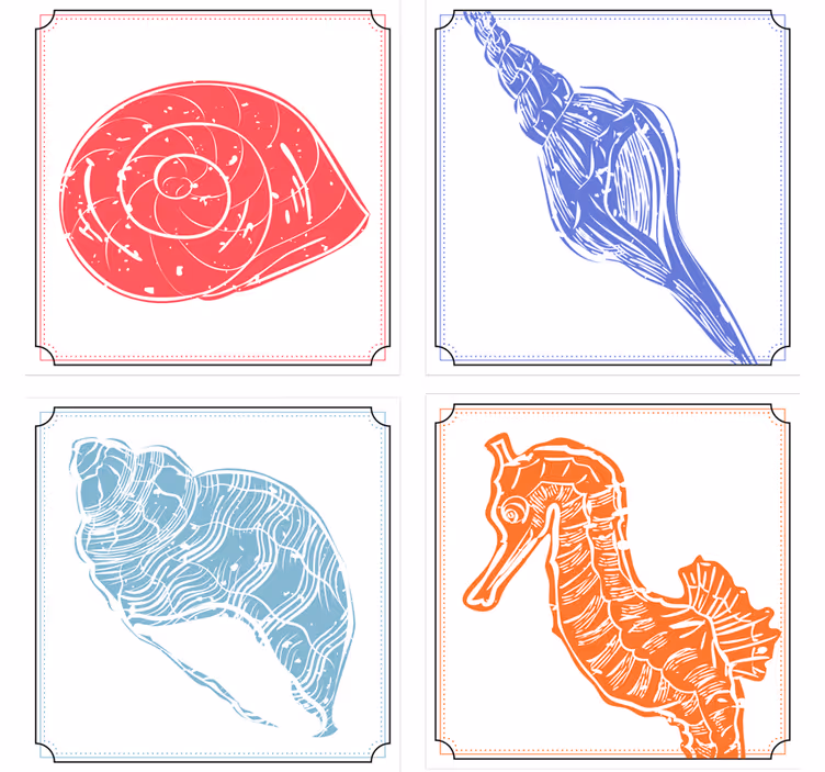 Blázen podtácek s ilustracemi mořských koníků a mušlí - TenStickers