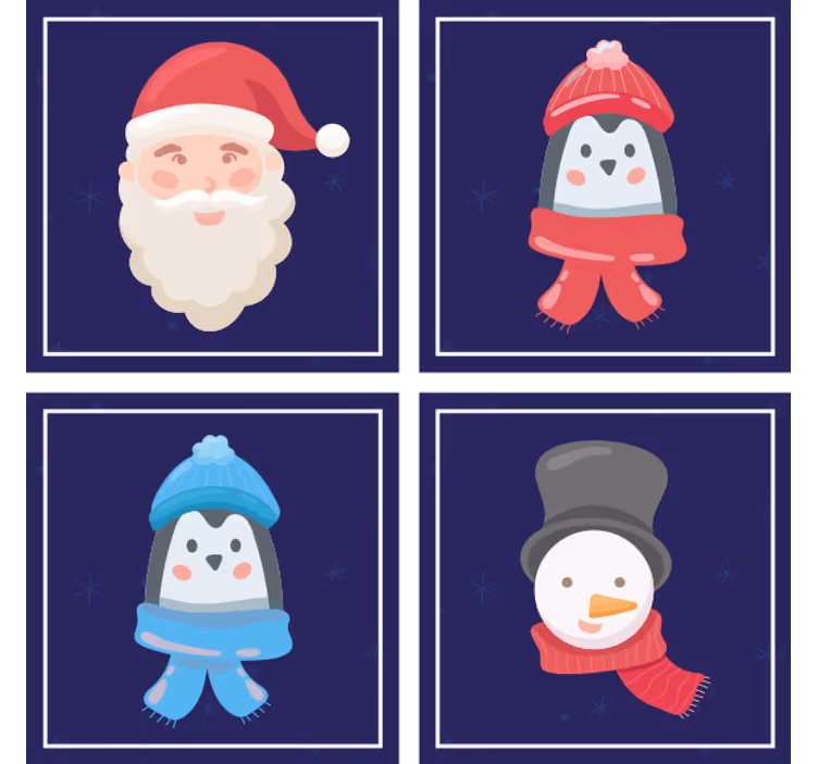 Vánoční podtácek s obličeji santy a sněhuláků - TenStickers