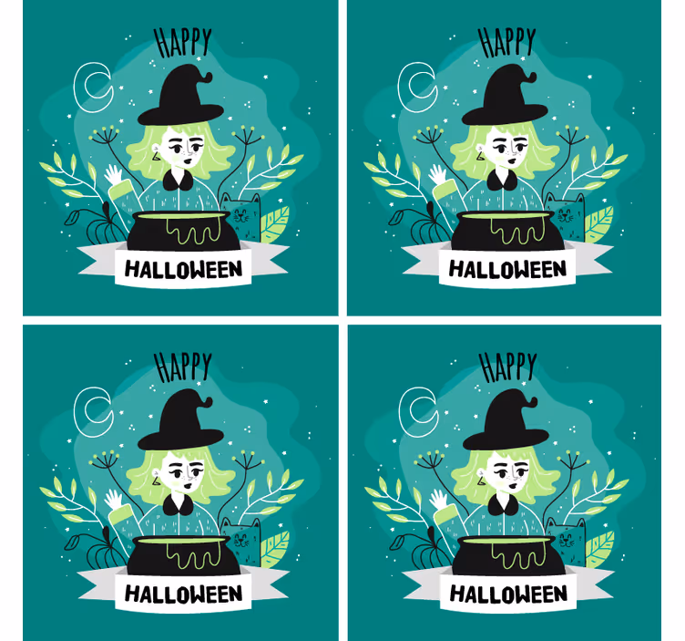 Halloweenský podtácek s čarodějnicí a kotlíkem - TenStickers