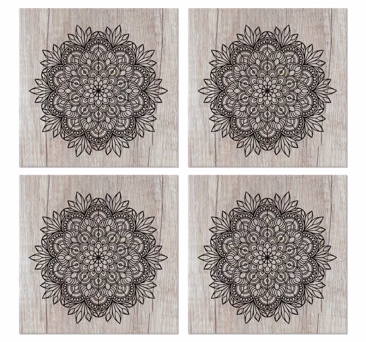 černá mandala na táckách z dřevěných dlaždic - TenStickers