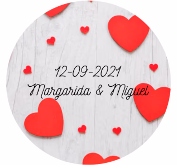 Svatební podtácek s personalizací srdcí a datem - TenStickers
