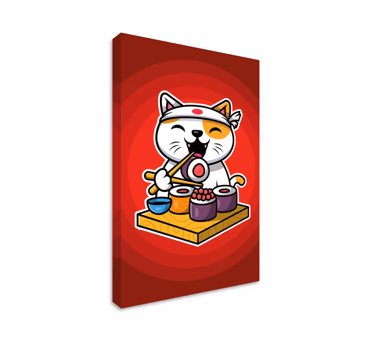 Obraza koček roztomilá kočka jí sushi - TenStickers
