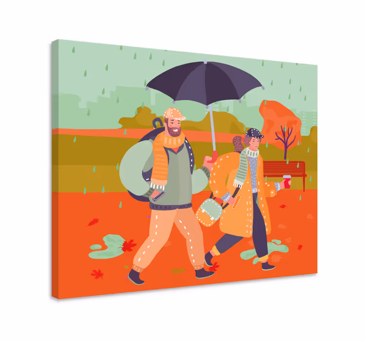 3d milenci v dešti 3d obrazy na plátně - TenStickers