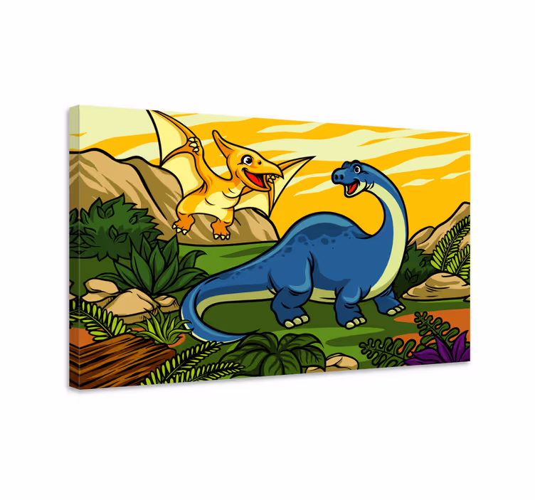 Dětský dinosaurus s krajinářským uměním na plátně - TenStickers