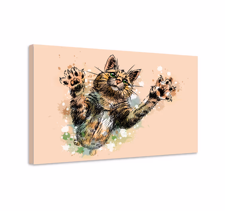 Roztomilý malovaný obraz kočky - TenStickers