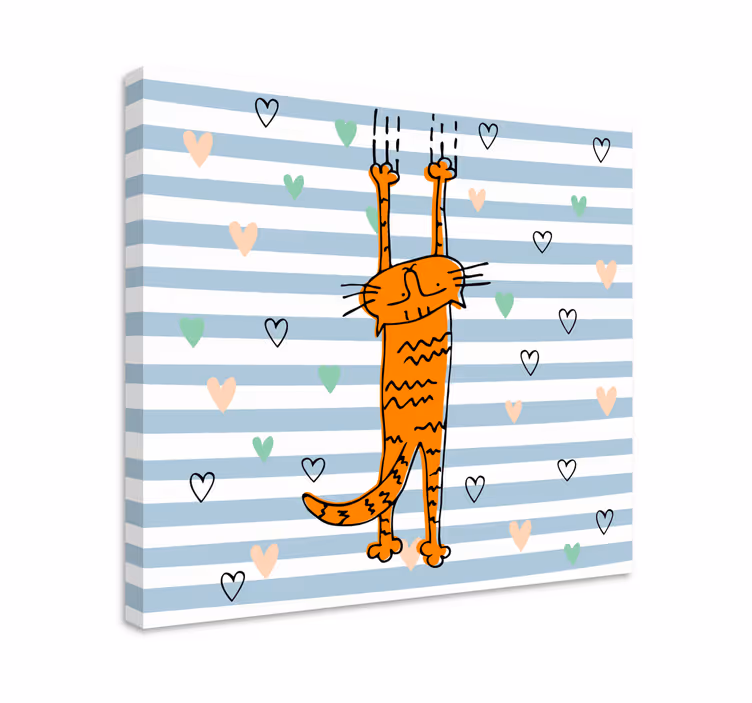 Na plátně kreslená kočka se srdíčky - TenStickers