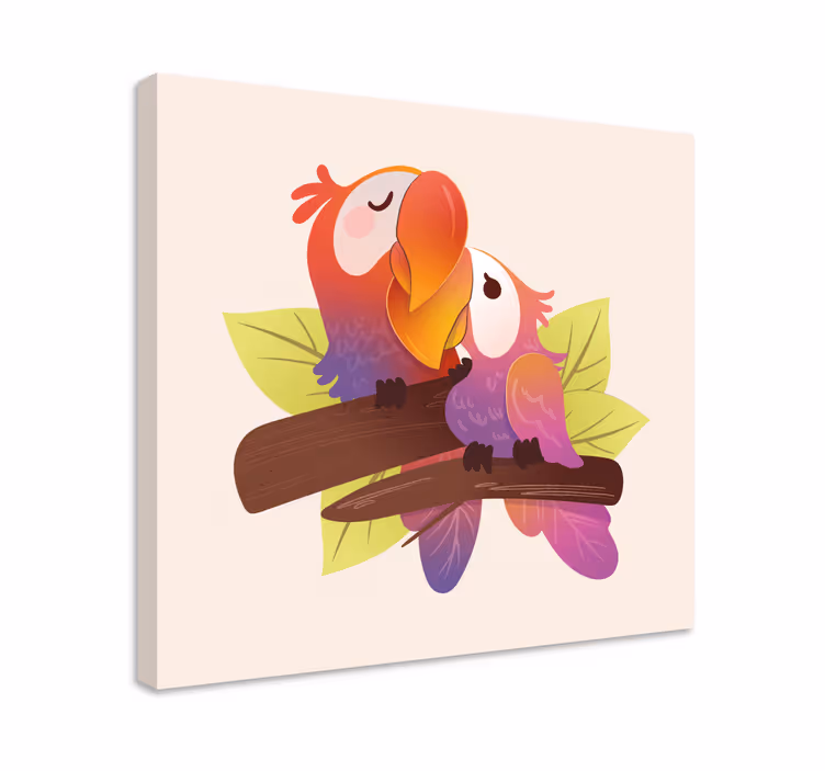 Obraza koček s láskyplným objetím papoušků - TenStickers