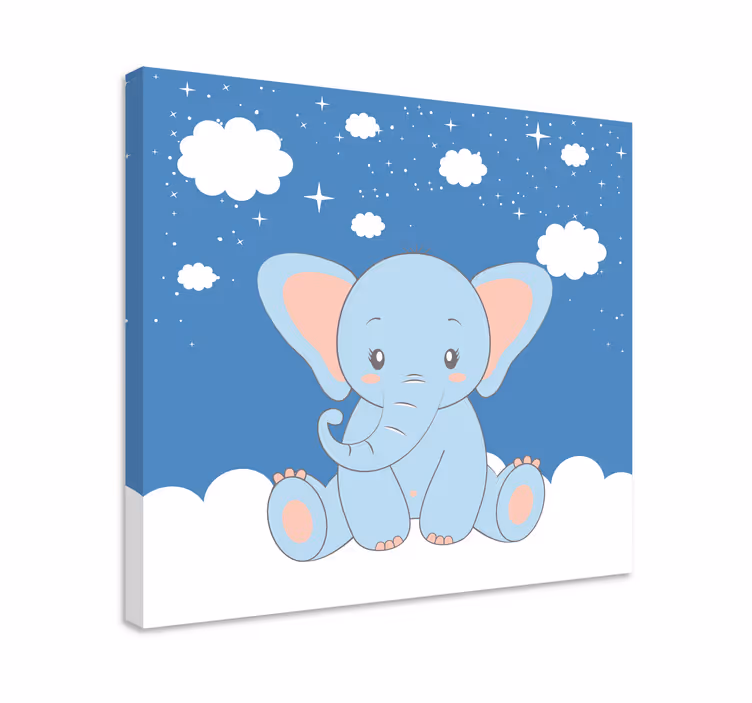 Roztomilé dítě kreslený slon modré školky obraz - TenStickers