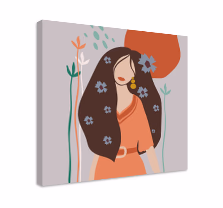 žena s čtvercovým pozadím květinové obraz - TenStickers