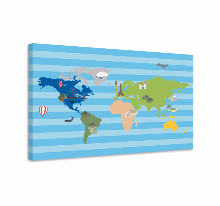Kreslené kontinenty svět mapa obraz - TenStickers