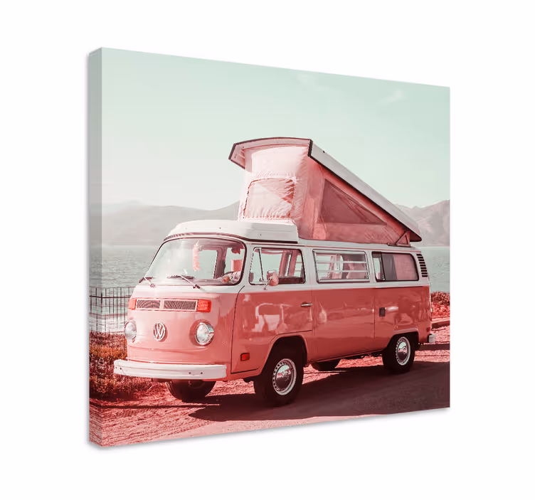 Růžové vintage van retro obraz umění - TenStickers