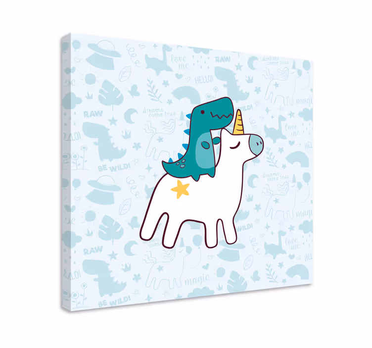 Obraz jednorožce s dinosaurem na hřbetě - TenStickers