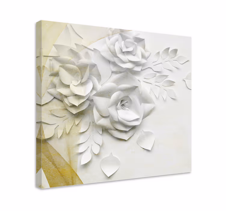 Elegantní zlaté bílé květiny 3d tisk na obraz - TenStickers