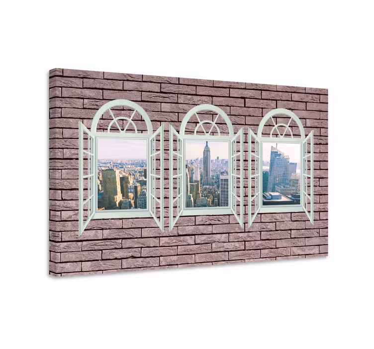 Cihlová zeď okno new york city tisk na obraz - TenStickers