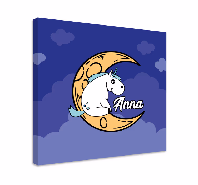 Sedící usmívající se jednorožec personalizované obraz - TenStickers