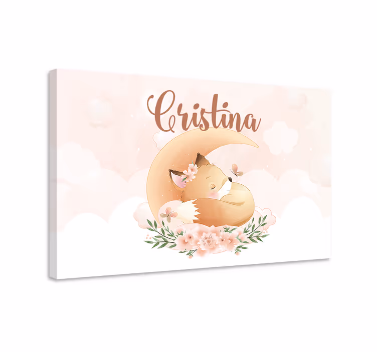 Roztomilá liška pro dívku s personalizovaným plátnem se jménem - TenStickers