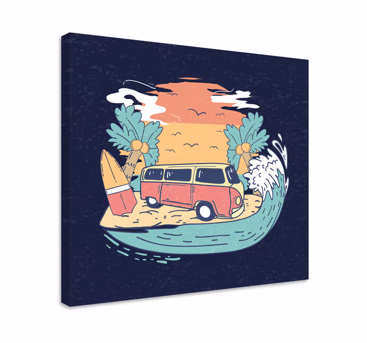 Hippie karavan s retro plátnem kresleného stylu - TenStickers