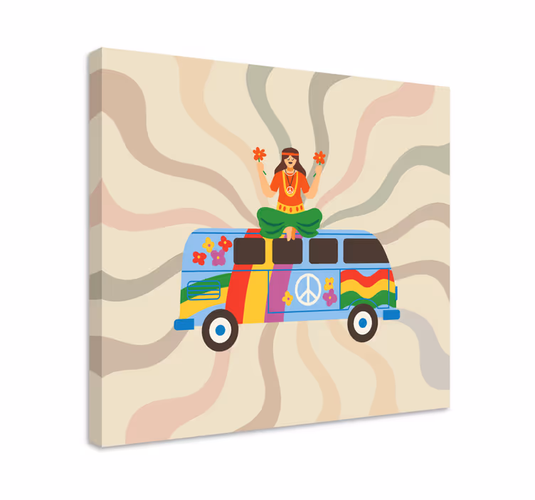 Colorfu hippie dívka s autobusovým retro plátnem - TenStickers