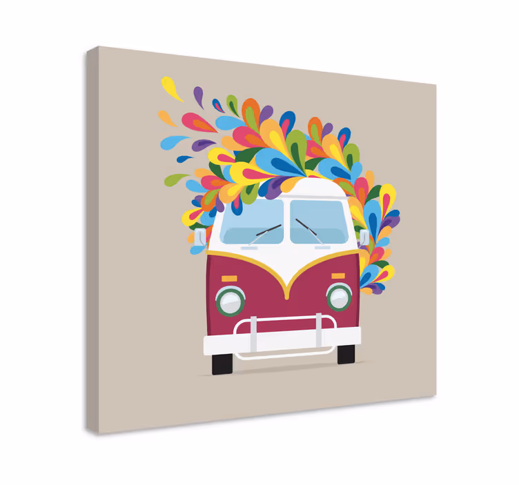 Hippie autobus kape barevné retro obraz - TenStickers