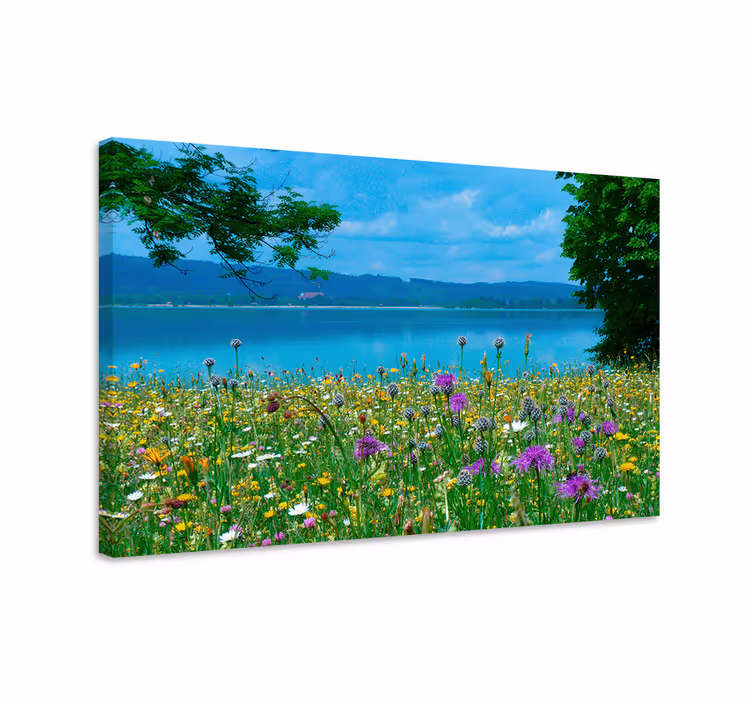 Cottagecore jarní jezero krajina obraz - TenStickers