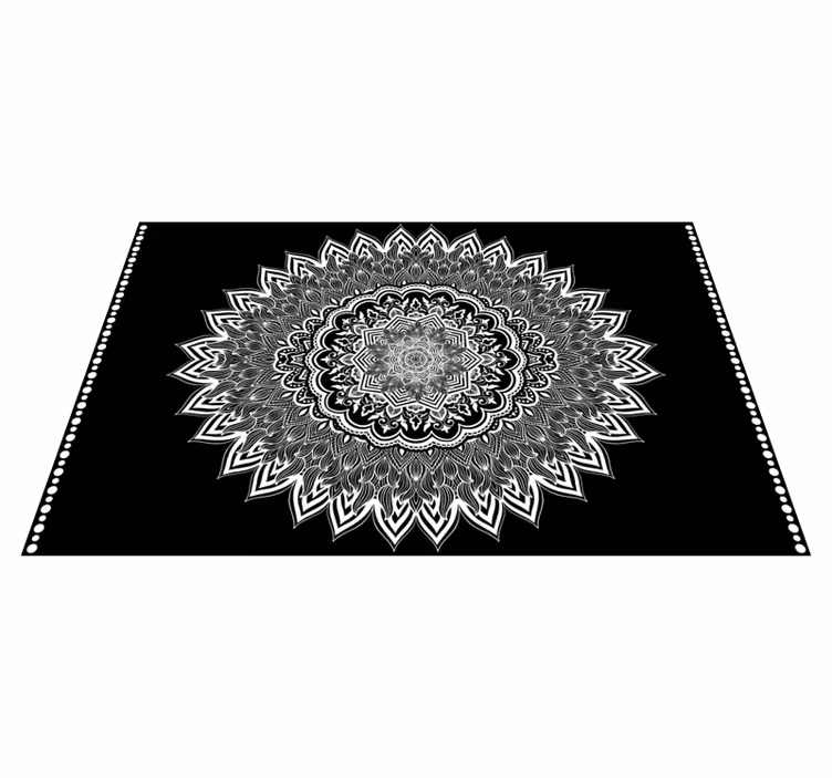 Květinový design mandaly Černý vinylový koberec - TenStickers