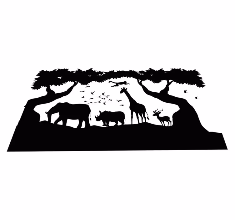 Zvířecí vinylový koberec savanna v černobílé barvě - TenStickers