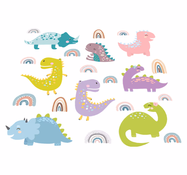 Zvířecí vinylový koberec s norskými dinosaury a duhou - TenStickers