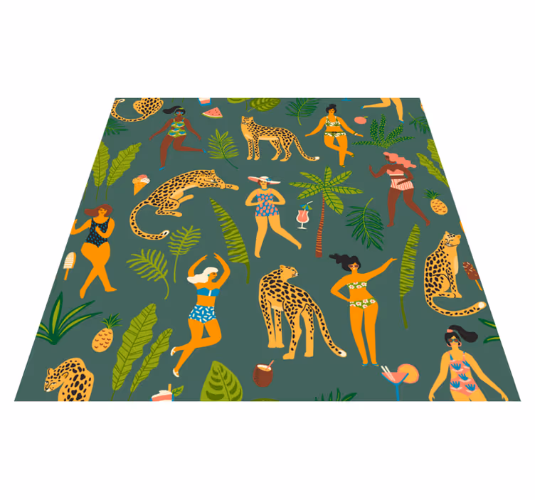 Zvířecí vinylový koberec s pozadím žen a leopardů - TenStickers