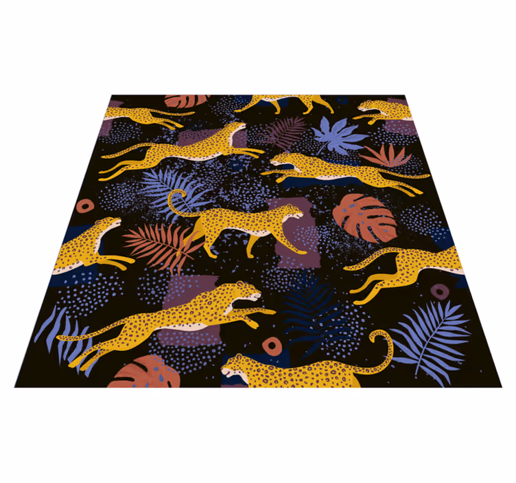 Zvířecí vinylový koberec s tropickými listy a leopardy - TenStickers
