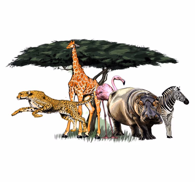 Zvířecí vinylový koberec safari s žirafí rodinou - TenStickers