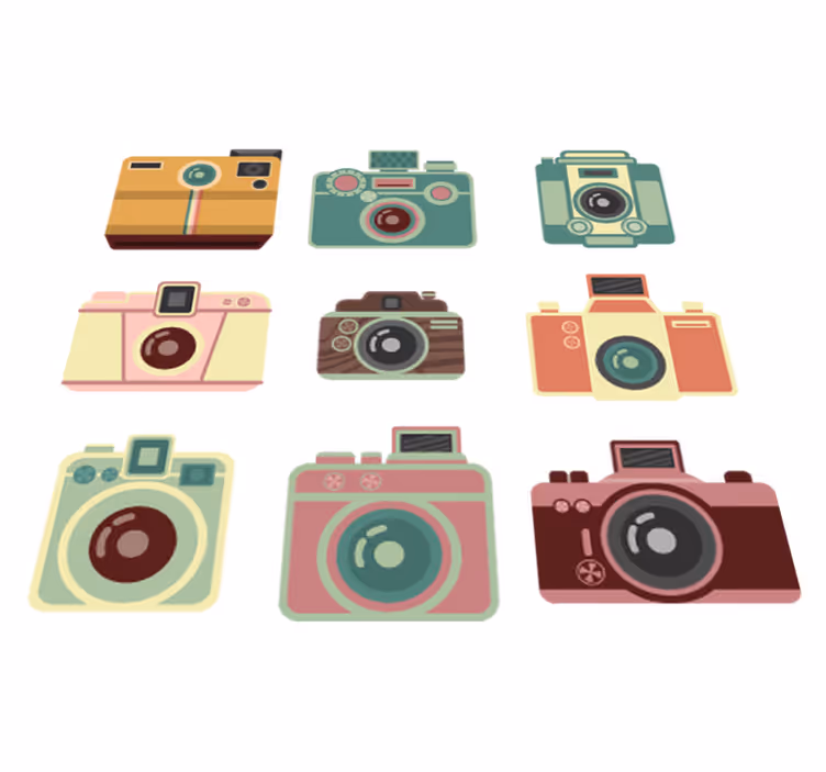 Vinylový koberec v jídelně vintage fotoaparáty - TenStickers
