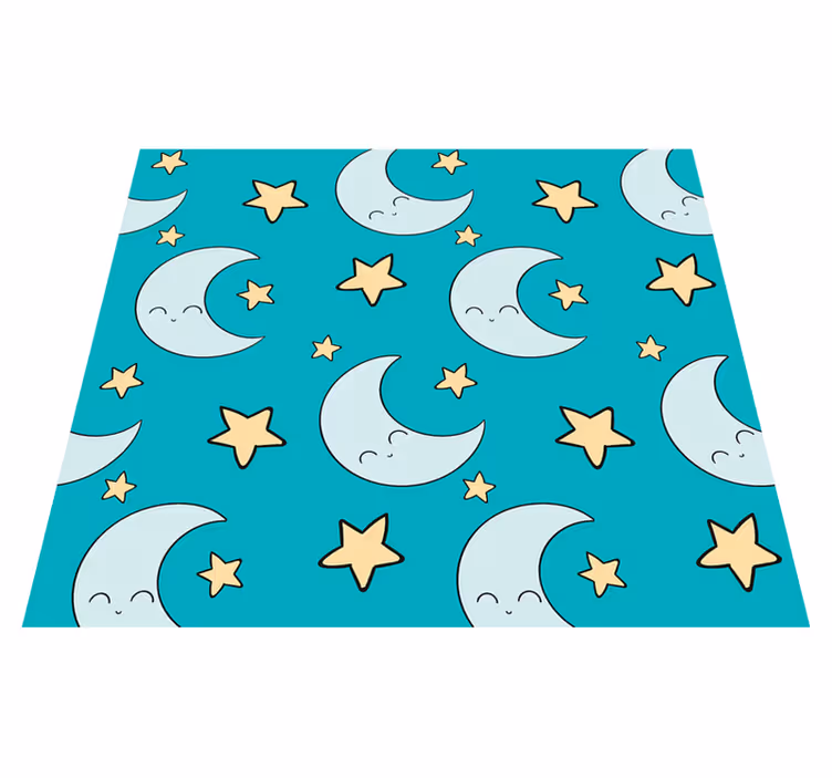 Vinylový koberec s hvězdami a modrými šťastnými lunami - TenStickers