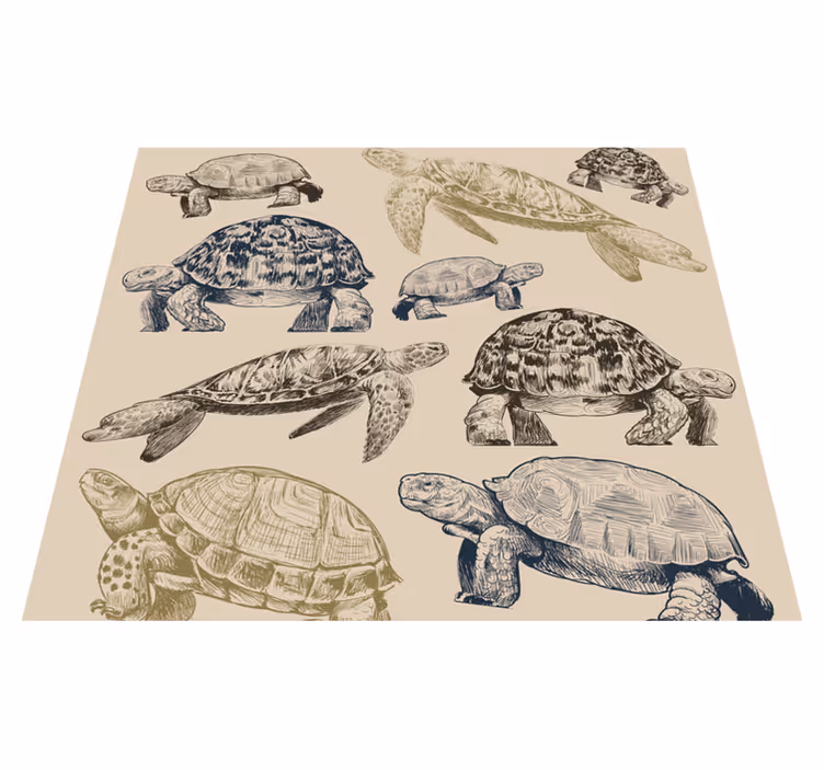 Vinylový koberec do ložnice s béžovým pozadím želv - TenStickers