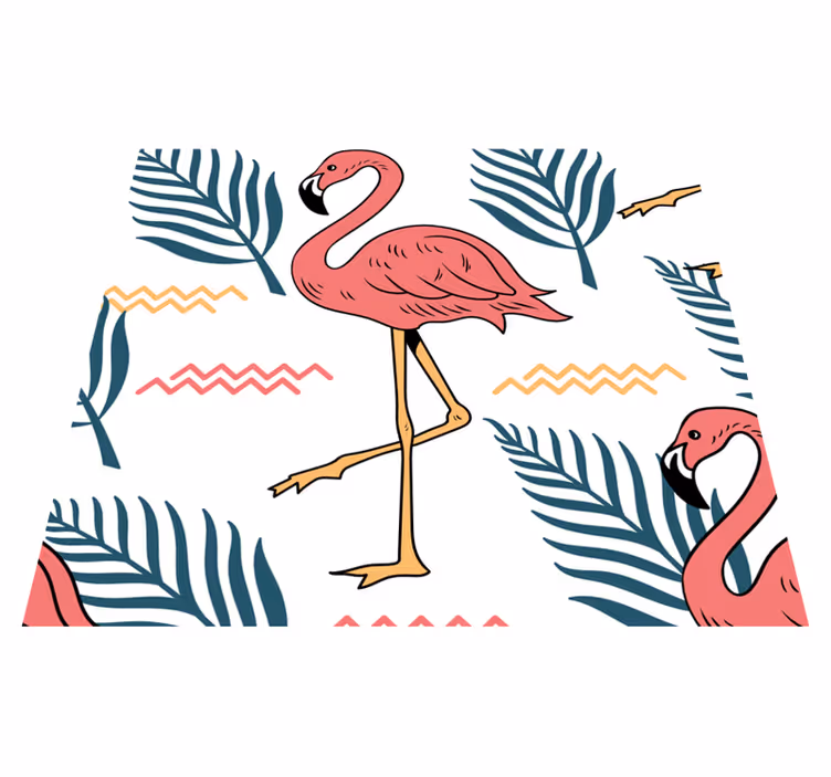 Vinylový koberec do ložnice tropické listy a plameňáci - TenStickers